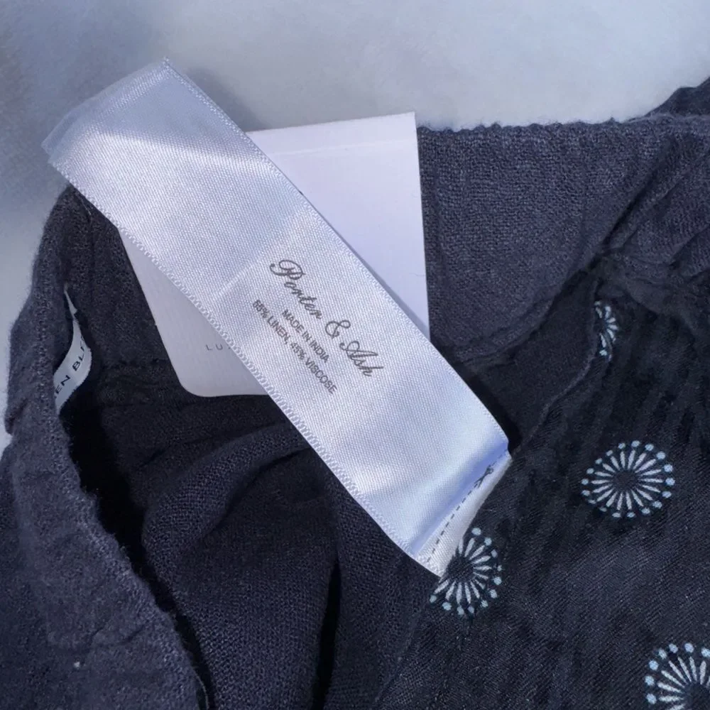 Porter & Ash Navy Blue Linen Blend Drawstring Shorts Size Small